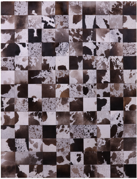 Brown & White Natural Cowhide Hand Stitched Patchwork Rug - 6' 6" X 8' 5" - Golden Nile
