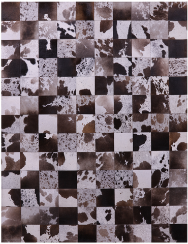 Brown & White Natural Cowhide Hand Stitched Patchwork Rug - 6' 6