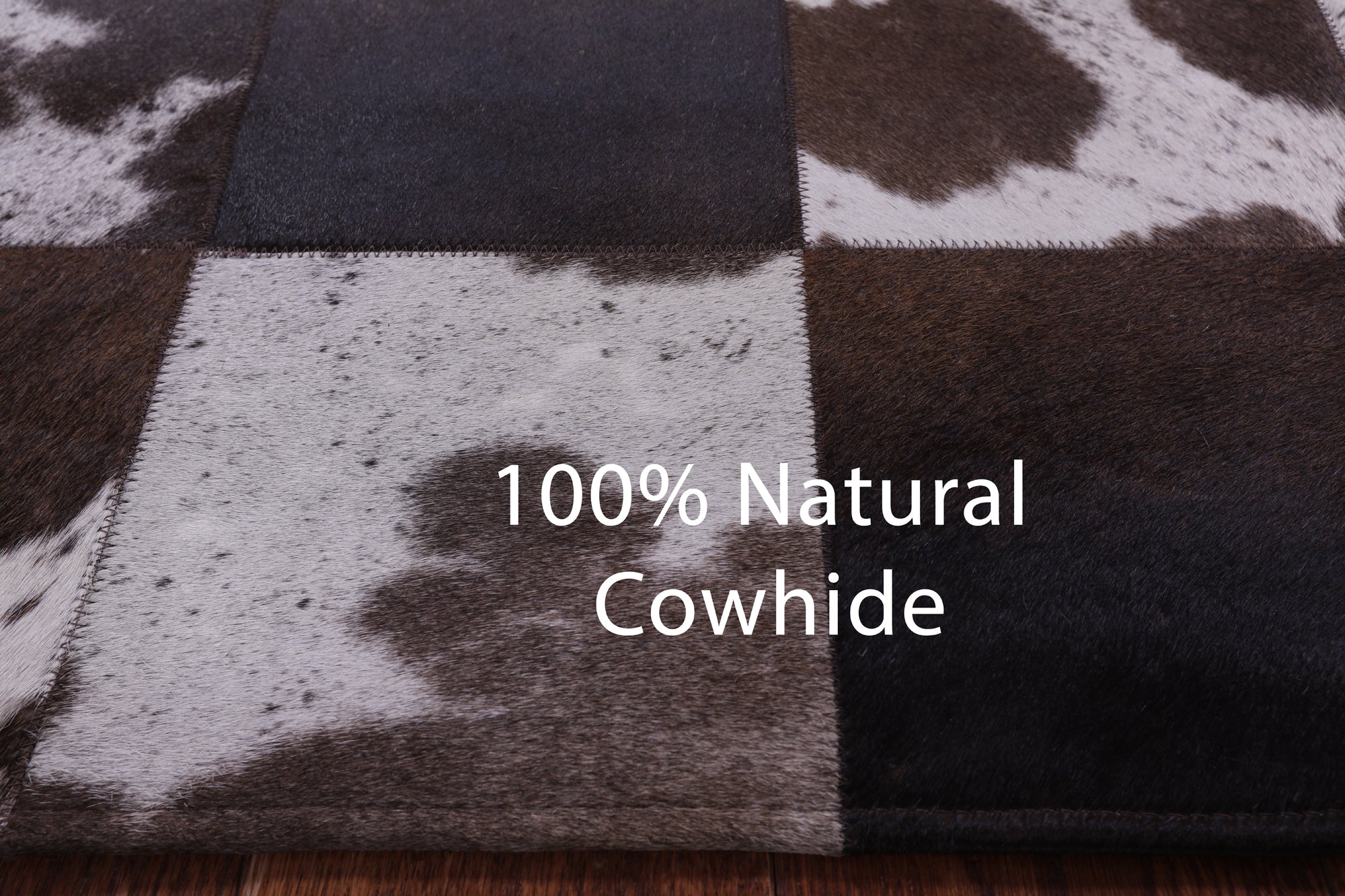 Brown & White Natural Cowhide Hand Stitched Patchwork Rug - 6' 6" X 8' 5" - Golden Nile