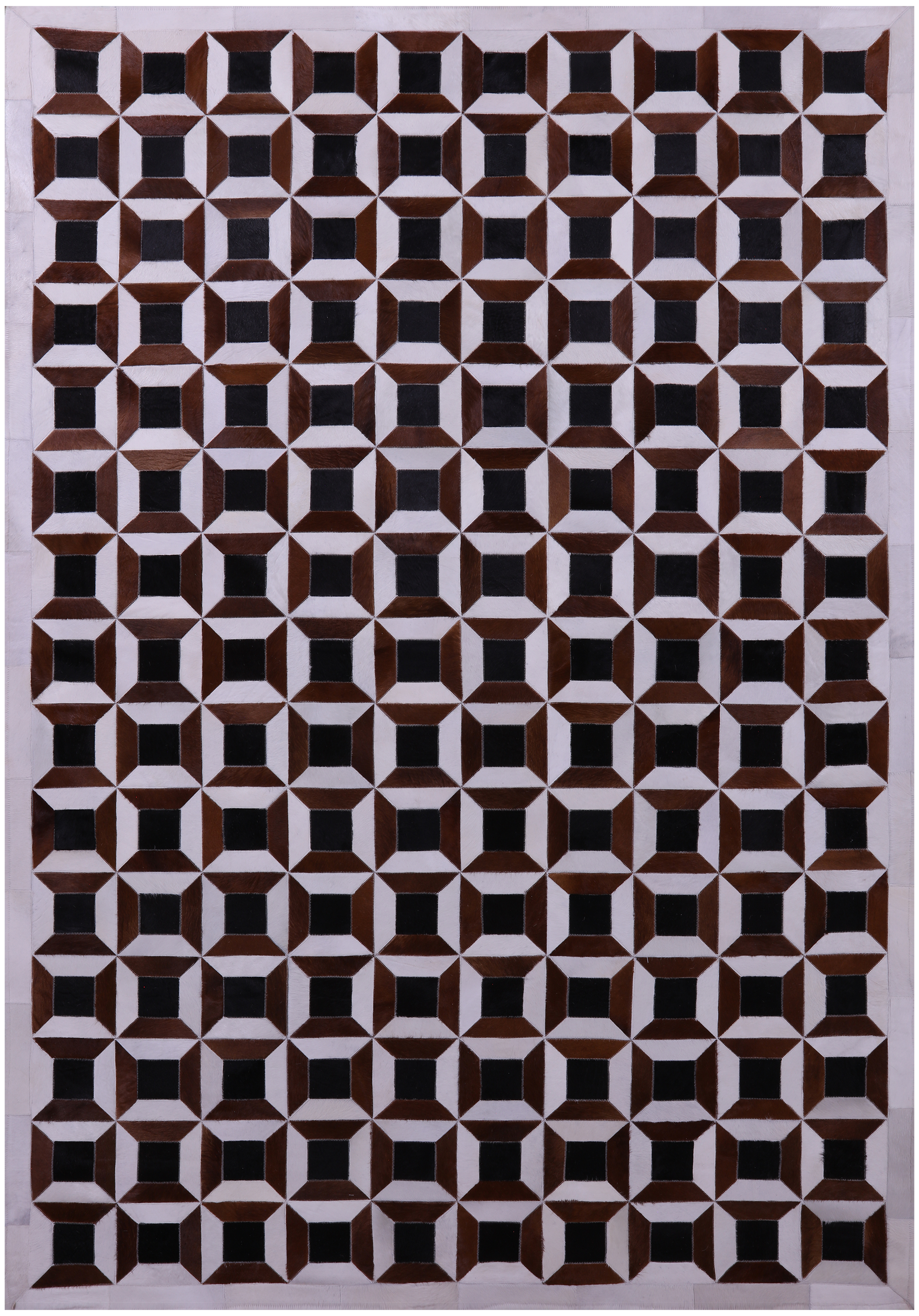 Brown & White Natural Black Cowhide Hand Stitched Patchwork Rug - 7' 0" X 10' 3" - Golden Nile