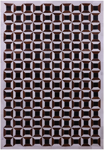 Brown & White Natural Black Cowhide Hand Stitched Patchwork Rug - 7' 0