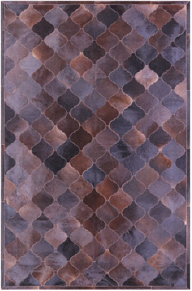 Lantern Tile Brown Natural Black Cowhide Hand Stitched Patchwork Rug - 6' 8" X 10' 0" - Golden Nile