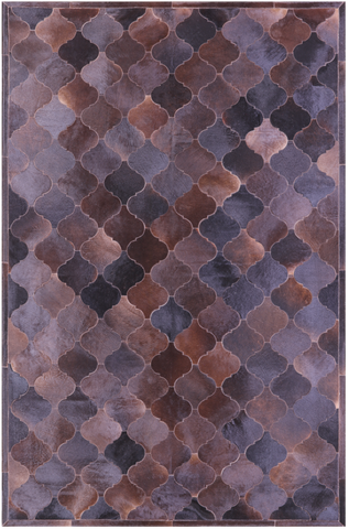 Lantern Tile Brown Natural Black Cowhide Hand Stitched Patchwork Rug - 6' 8