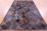 Lantern Tile Brown Natural Black Cowhide Hand Stitched Patchwork Rug - 6' 8" X 10' 0" - Golden Nile