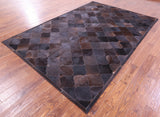 Lantern Tile Brown Natural Black Cowhide Hand Stitched Patchwork Rug - 6' 8" X 10' 0" - Golden Nile