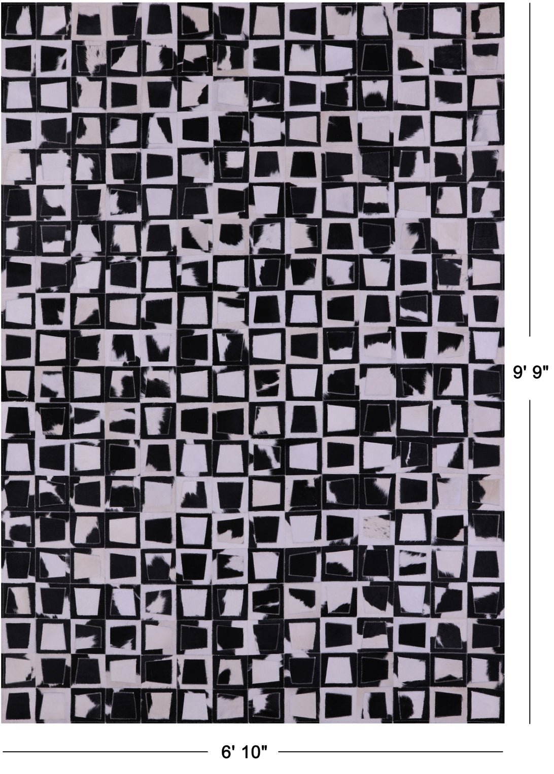 Black & White Wabi-Sabi Natural Cowhide Hand Stitched Patchwork Rug - 6' 10" X 9' 9" - Golden Nile