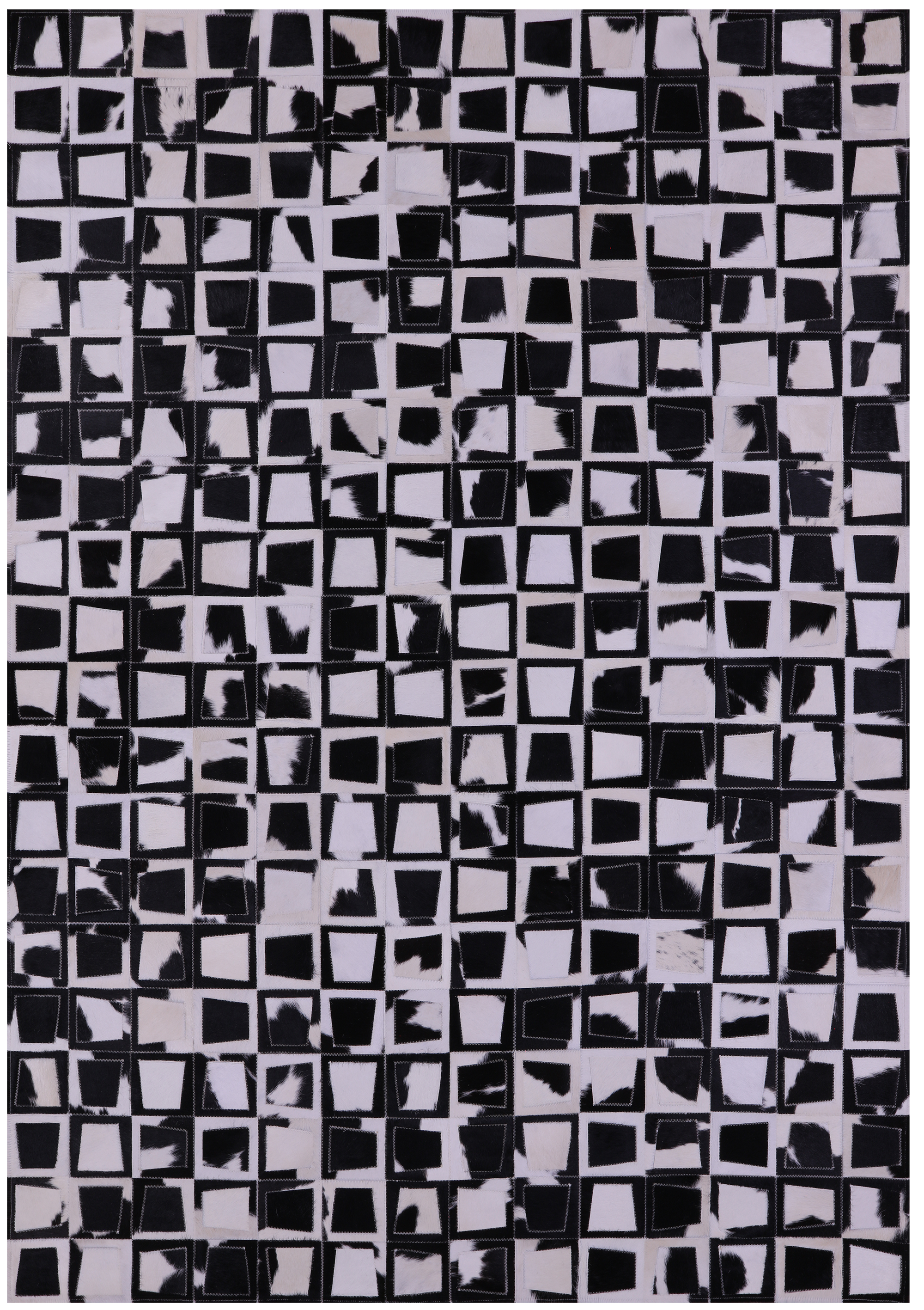 Black & White Wabi-Sabi Natural Cowhide Hand Stitched Patchwork Rug - 6' 10" X 9' 9" - Golden Nile