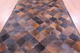 Lantern Tile Brown Natural Cowhide Hand Stitched Patchwork Rug - 6' 8" X 8' 3" - Golden Nile