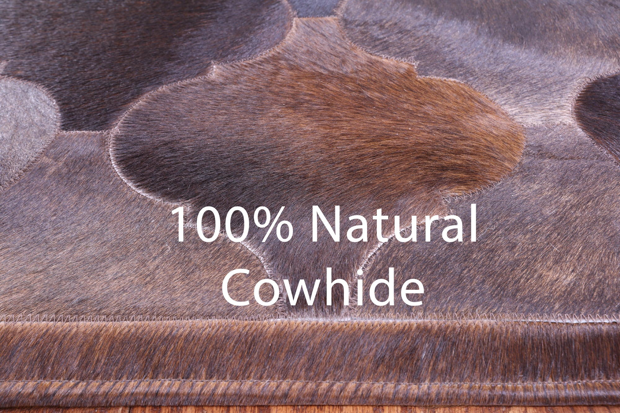 Lantern Tile Brown Natural Cowhide Hand Stitched Patchwork Rug - 6' 8" X 8' 3" - Golden Nile