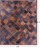 Lantern Tile Brown Natural Cowhide Hand Stitched Patchwork Rug - 6' 8" X 8' 3" - Golden Nile