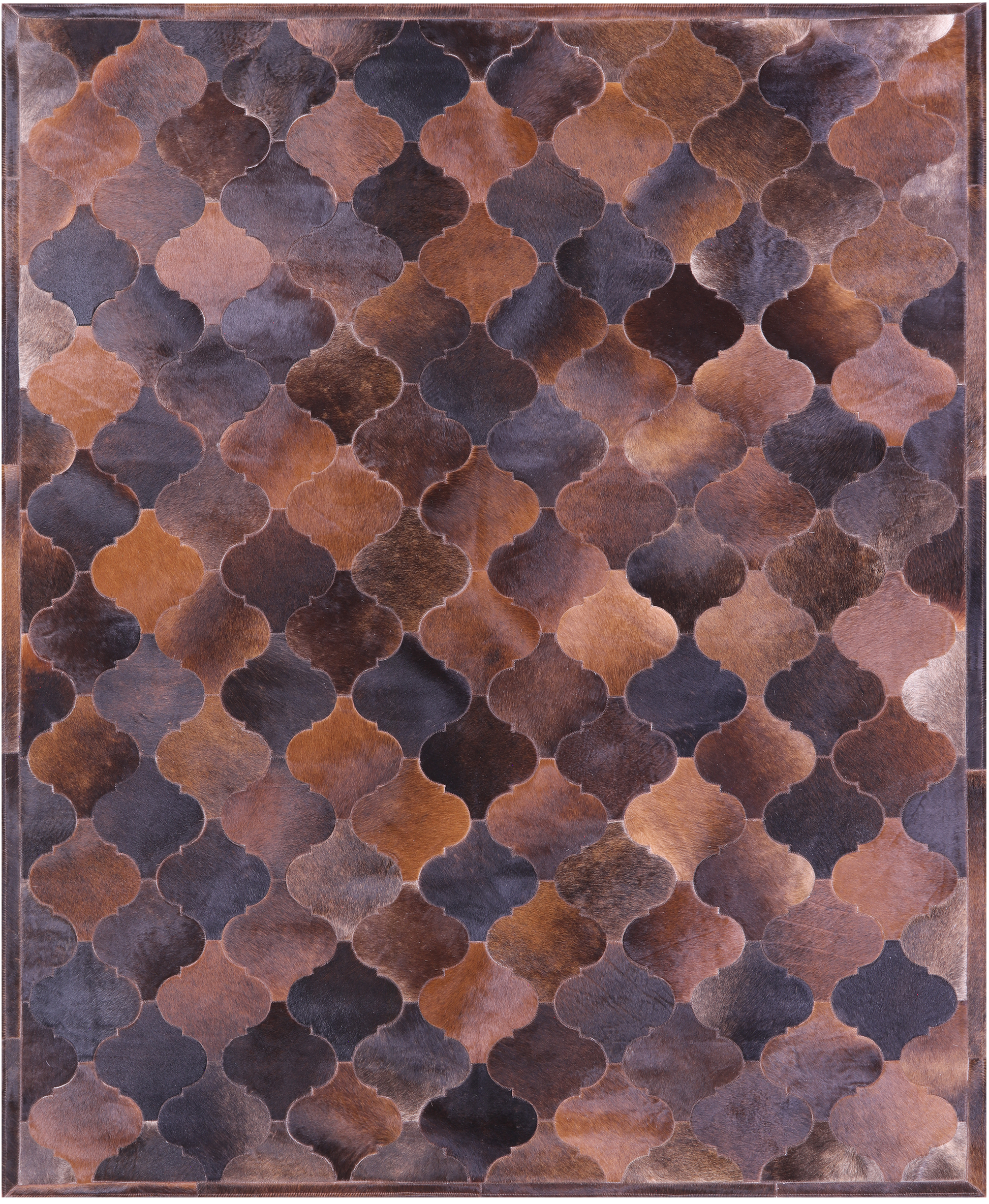 Lantern Tile Brown Natural Cowhide Hand Stitched Patchwork Rug - 6' 8" X 8' 3" - Golden Nile