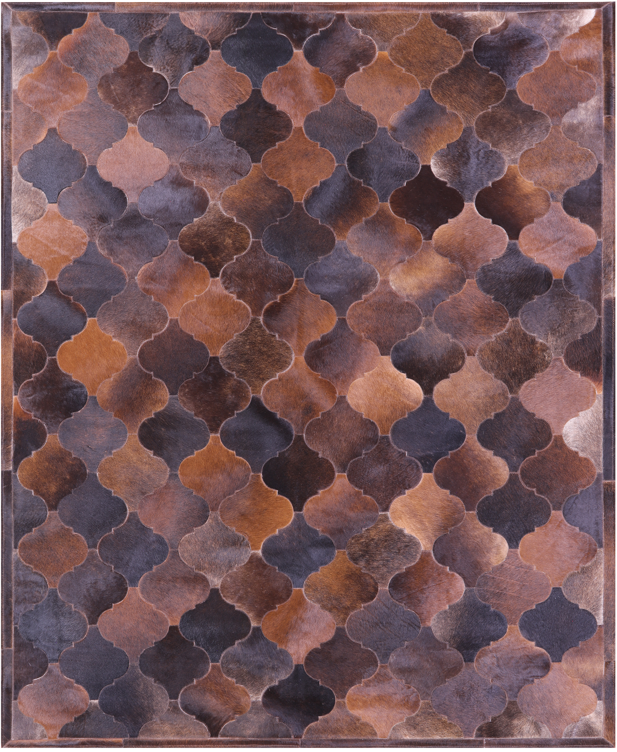 Lantern Tile Brown Natural Cowhide Hand Stitched Patchwork Rug - 6' 8" X 8' 3" - Golden Nile