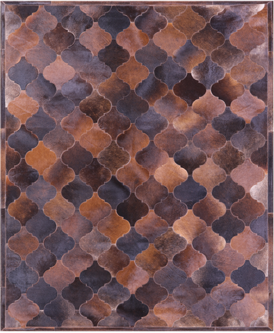 Lantern Tile Brown Natural Cowhide Hand Stitched Patchwork Rug - 6' 8