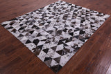 Black Brown & White Salt & Pepper Natural Cowhide Hand Stitched Patchwork Rug - 6' 8" X 8' 4" - Golden Nile