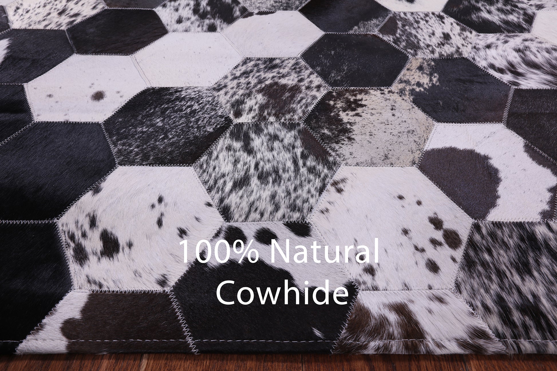 Black & White Natural Cowhide Hand Stitched Patchwork Rug - 6' 8" X 8' 3" - Golden Nile