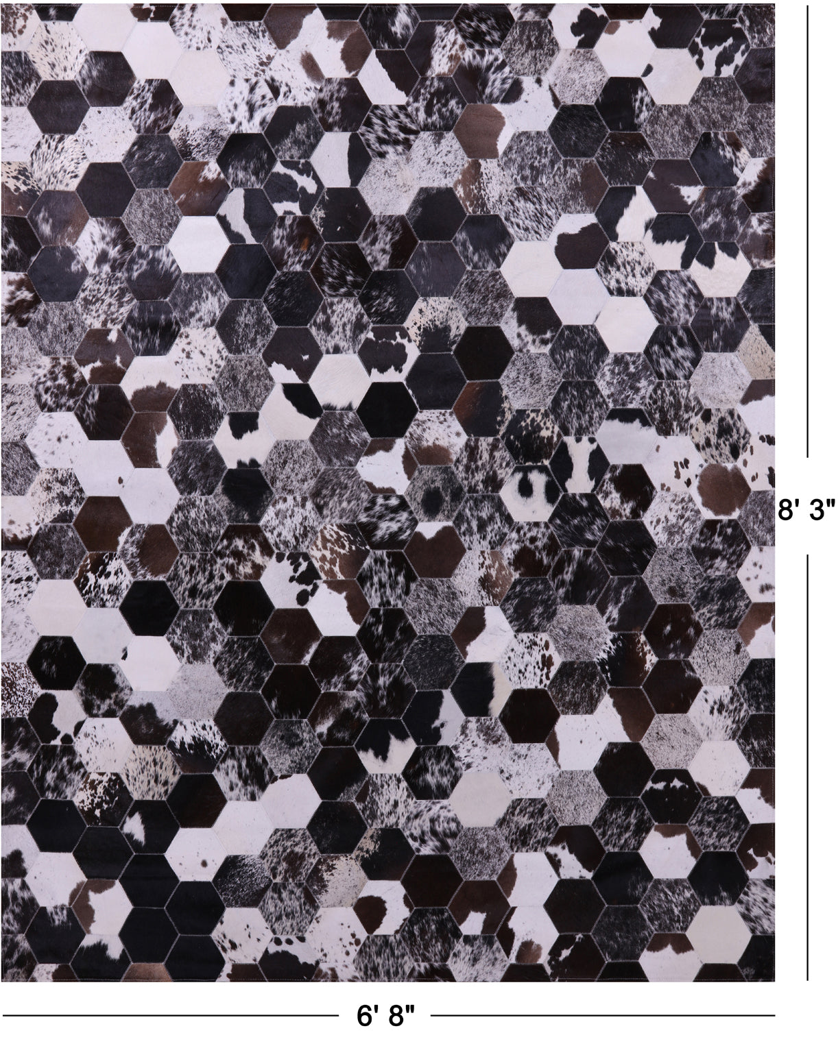 Black & White Natural Cowhide Hand Stitched Patchwork Rug - 6' 8" X 8' 3" - Golden Nile