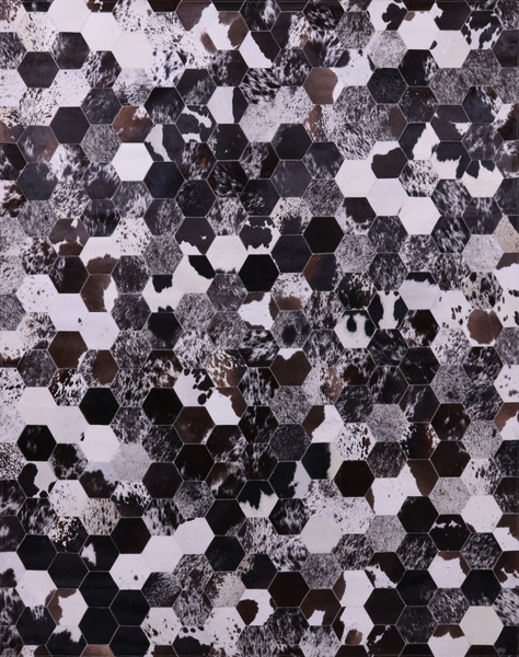 Black & White Natural Cowhide Hand Stitched Patchwork Rug - 6' 8" X 8' 3" - Golden Nile