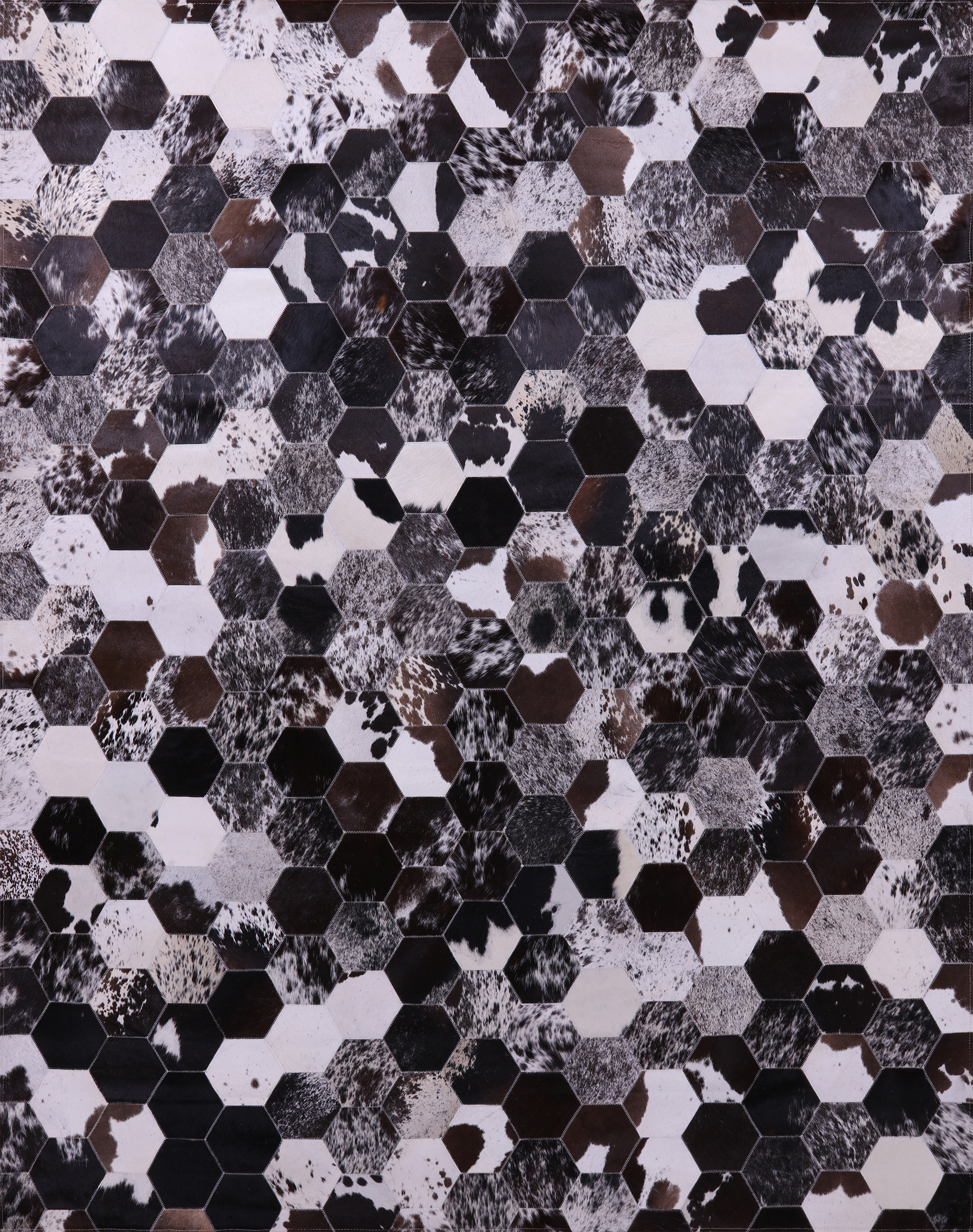 Black & White Natural Cowhide Hand Stitched Patchwork Rug - 6' 8" X 8' 3" - Golden Nile