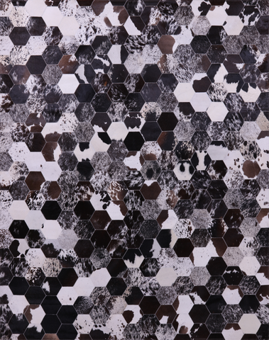 Black & White Natural Cowhide Hand Stitched Patchwork Rug - 6' 8