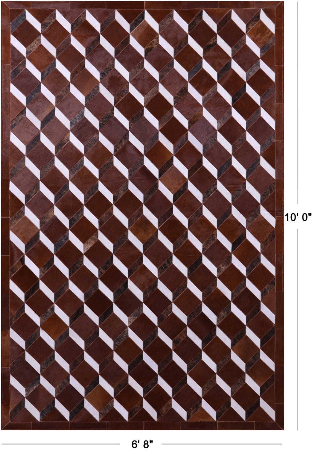 Brown & White Natural Cowhide Hand Stitched Patchwork Rug - 6' 8" X 10' 0" - Golden Nile