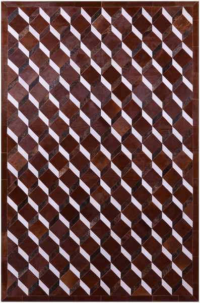 Brown & White Natural Cowhide Hand Stitched Patchwork Rug - 6' 8" X 10' 0" - Golden Nile