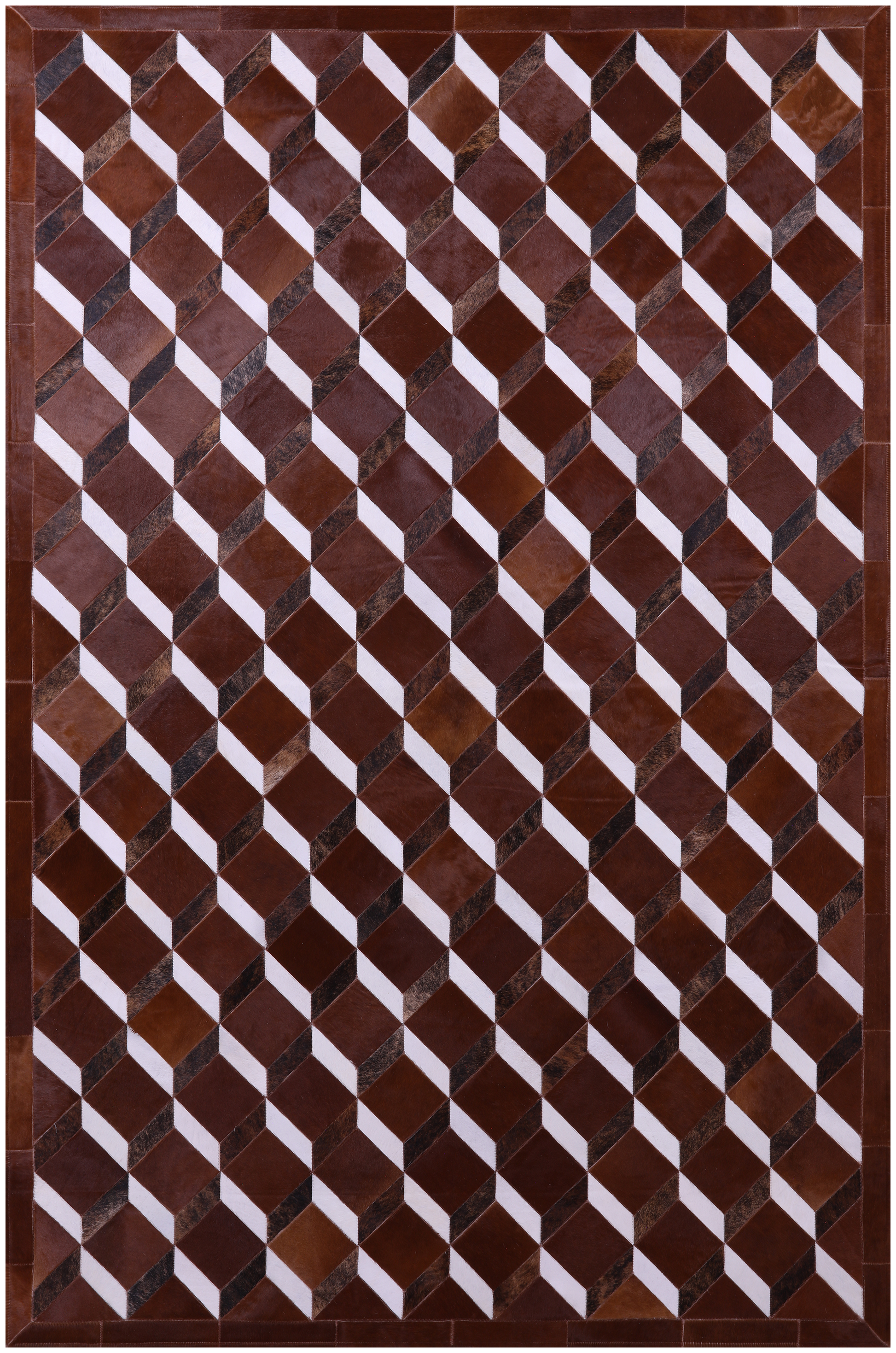 Brown & White Natural Cowhide Hand Stitched Patchwork Rug - 6' 8" X 10' 0" - Golden Nile