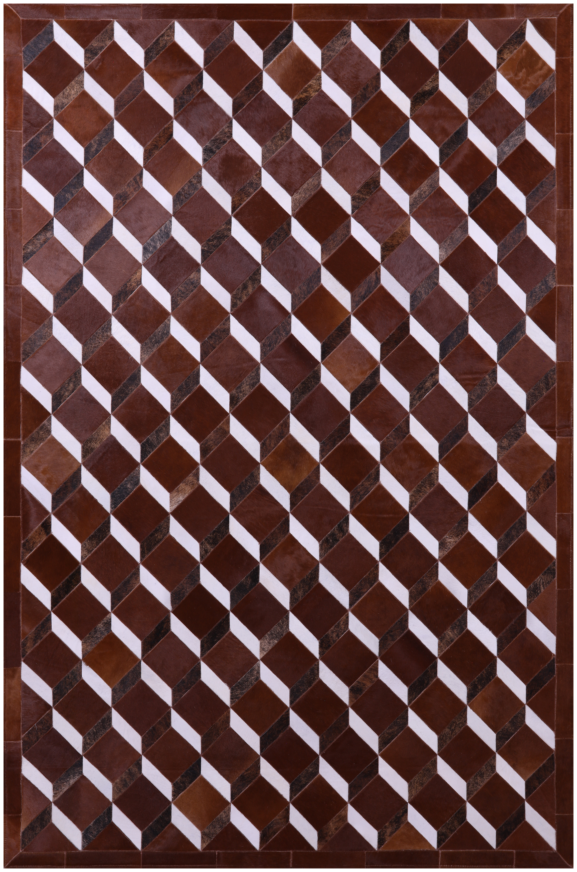 Brown & White Natural Cowhide Hand Stitched Patchwork Rug - 6' 8" X 10' 0" - Golden Nile