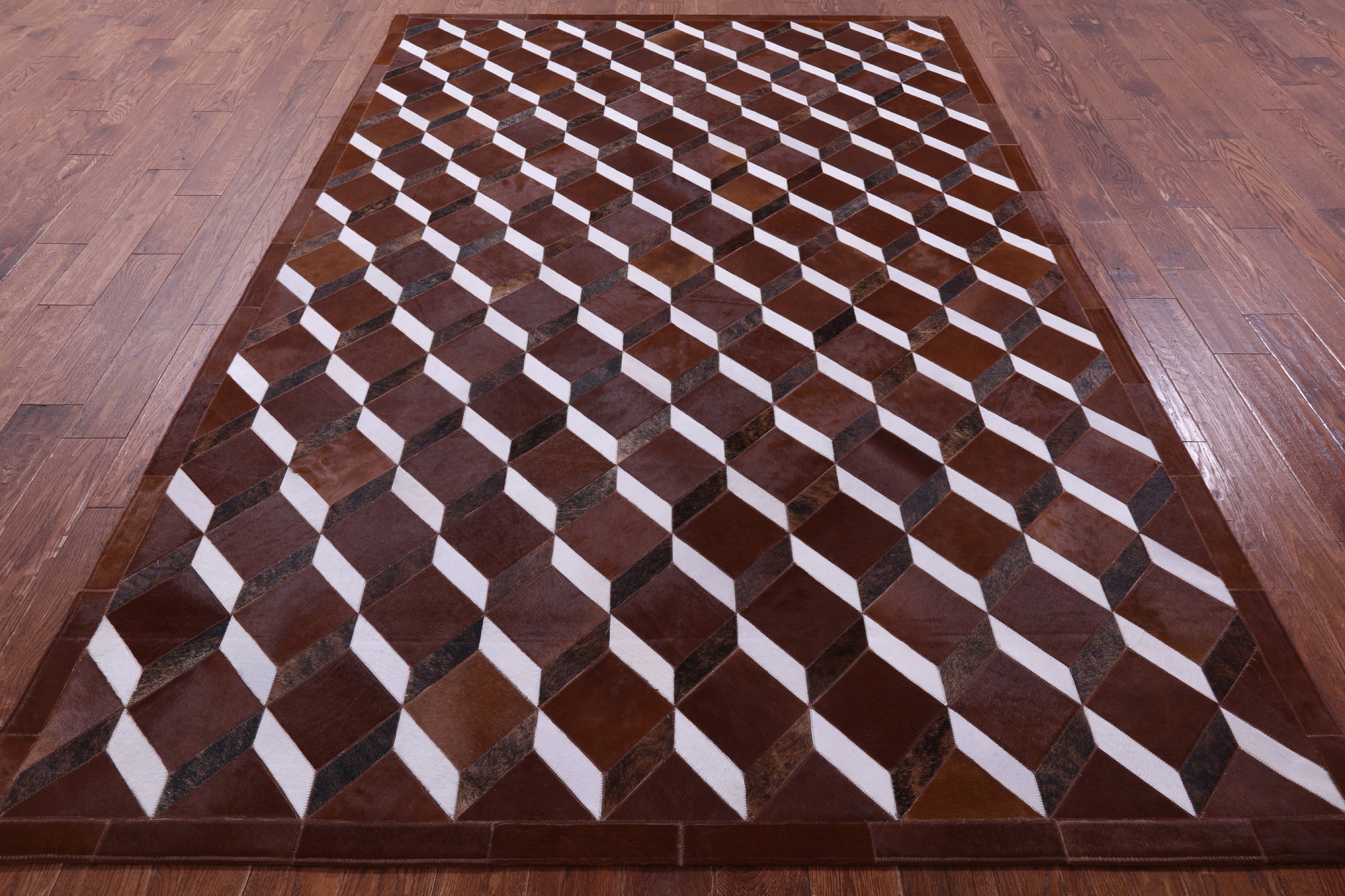 Brown & White Natural Cowhide Hand Stitched Patchwork Rug - 6' 8" X 10' 0" - Golden Nile
