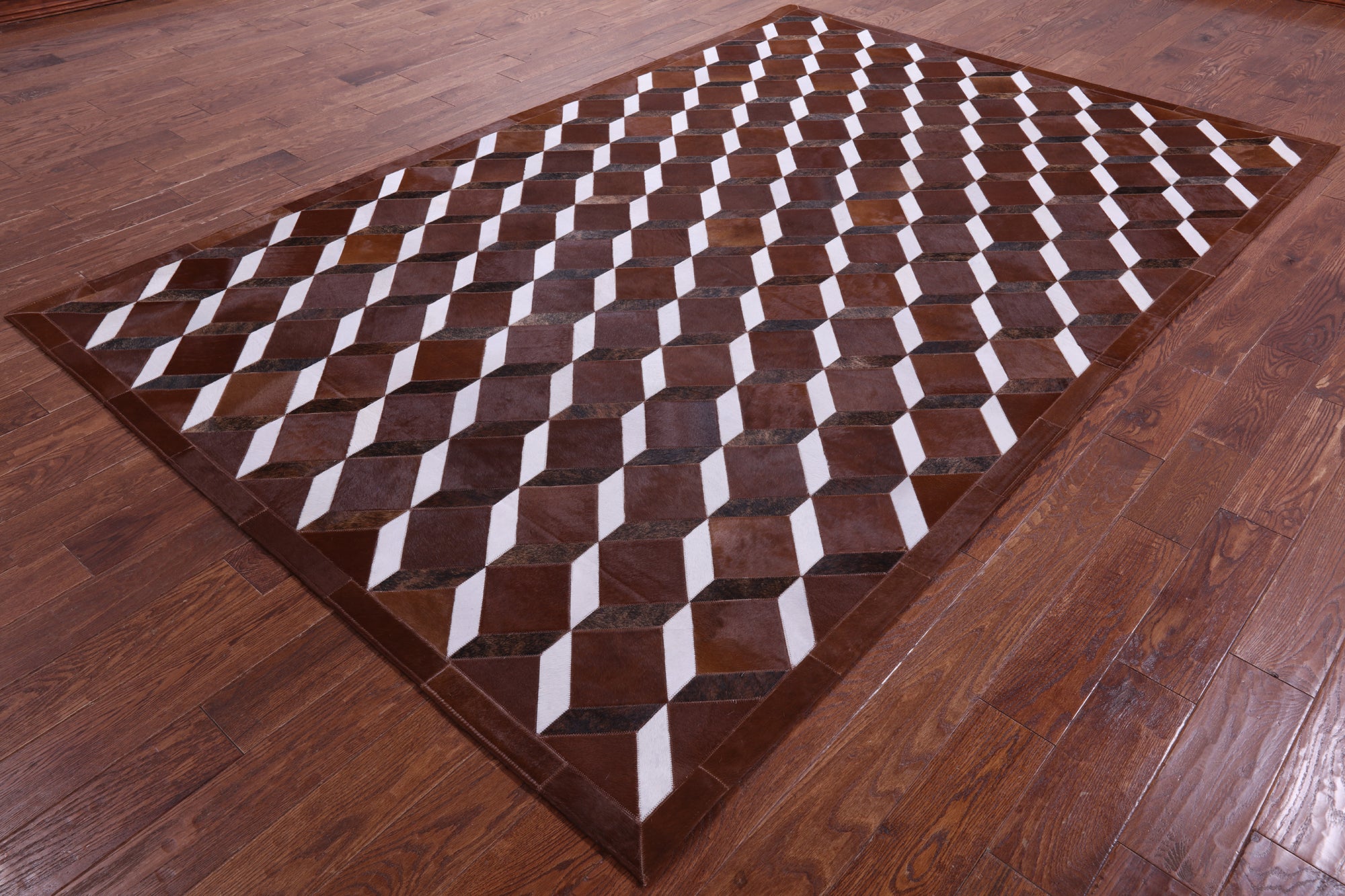 Brown & White Natural Cowhide Hand Stitched Patchwork Rug - 6' 8" X 10' 0" - Golden Nile