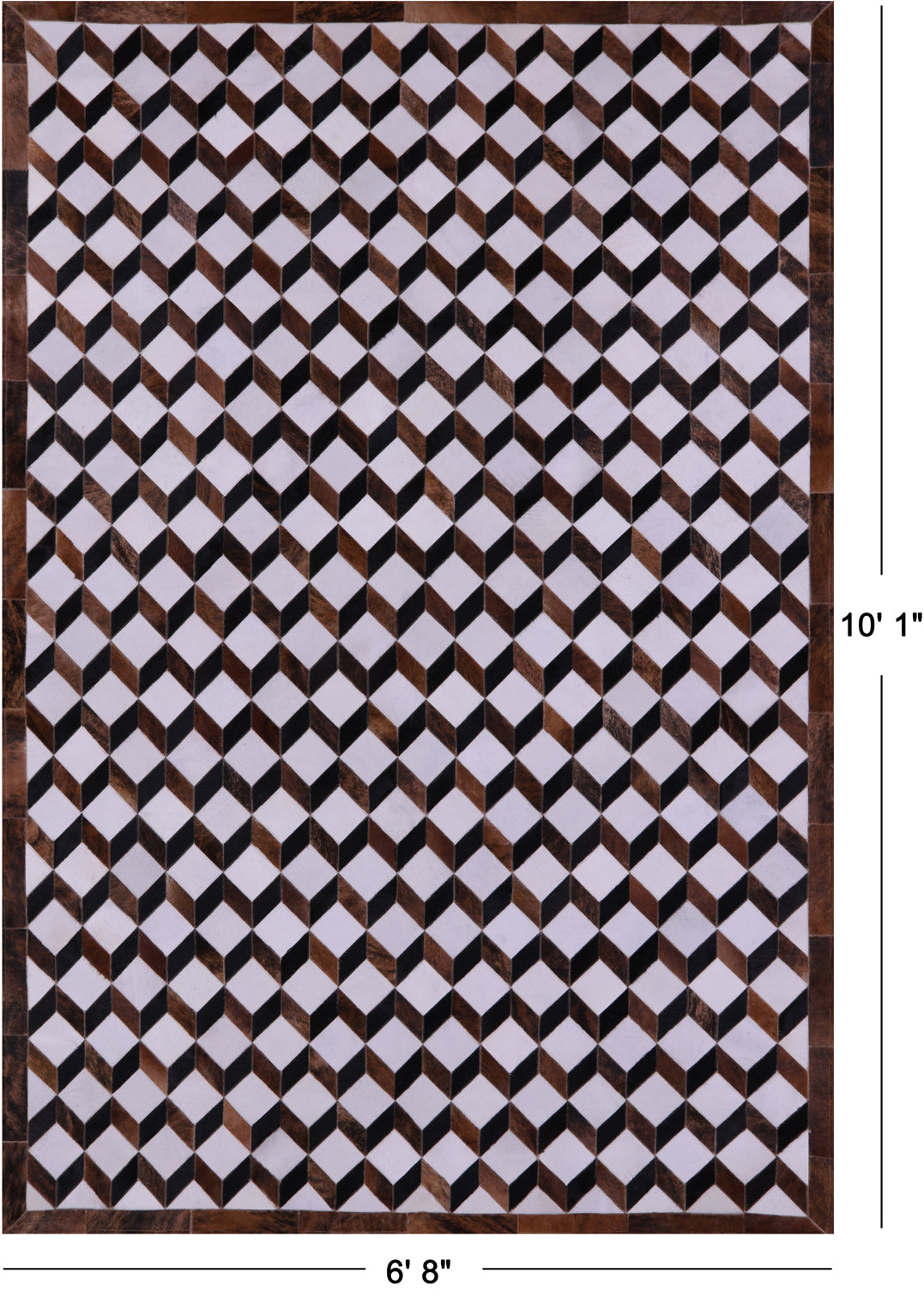 Brown & White Natural Cowhide Hand Stitched Patchwork Rug - 6' 8" X 10' 1" - Golden Nile