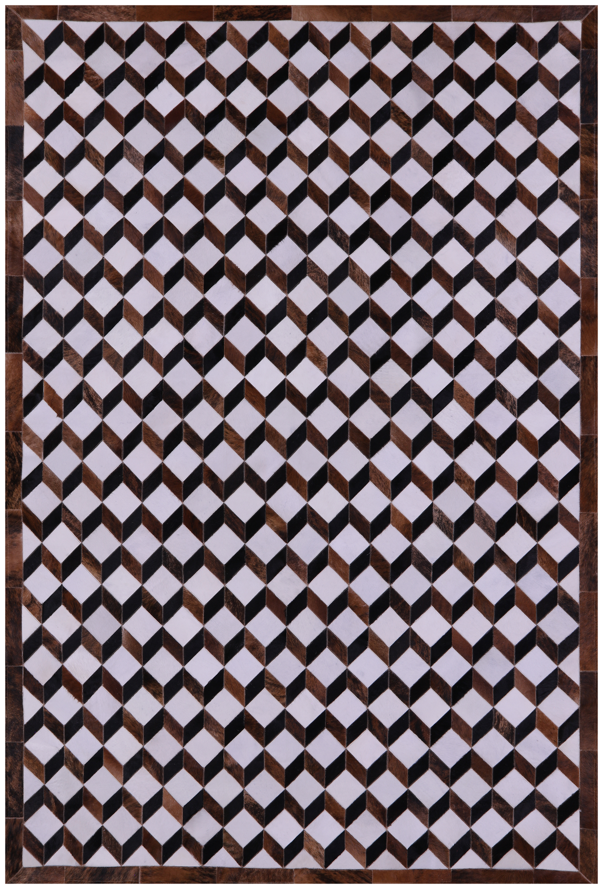 Brown & White Natural Cowhide Hand Stitched Patchwork Rug - 6' 8" X 10' 1" - Golden Nile