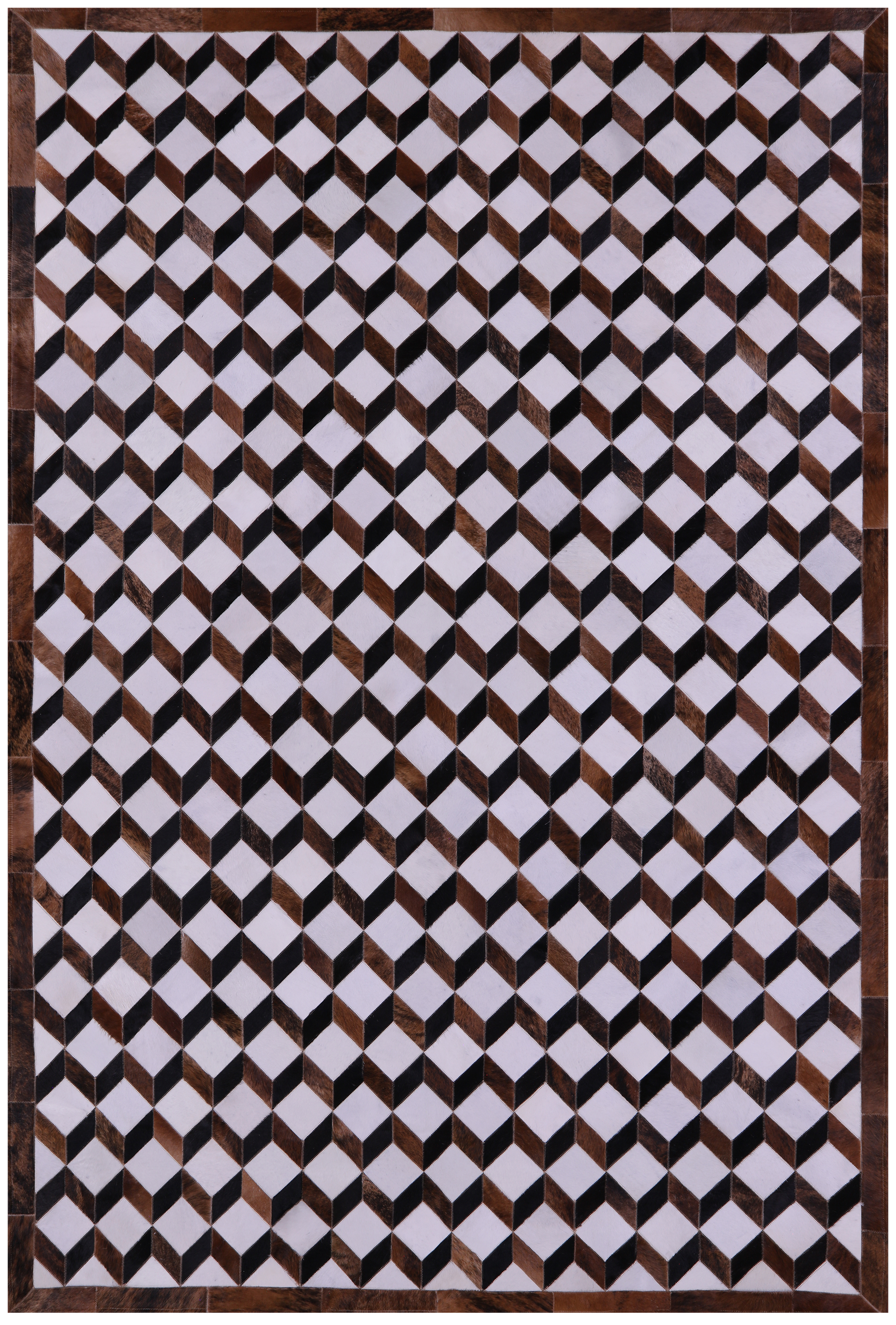 Brown & White Natural Cowhide Hand Stitched Patchwork Rug - 6' 8" X 10' 1" - Golden Nile
