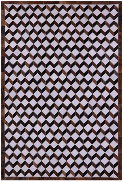 Brown & White Natural Cowhide Hand Stitched Patchwork Rug - 6' 8" X 10' 1" - Golden Nile