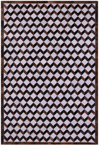 Brown & White Natural Cowhide Hand Stitched Patchwork Rug - 6' 8