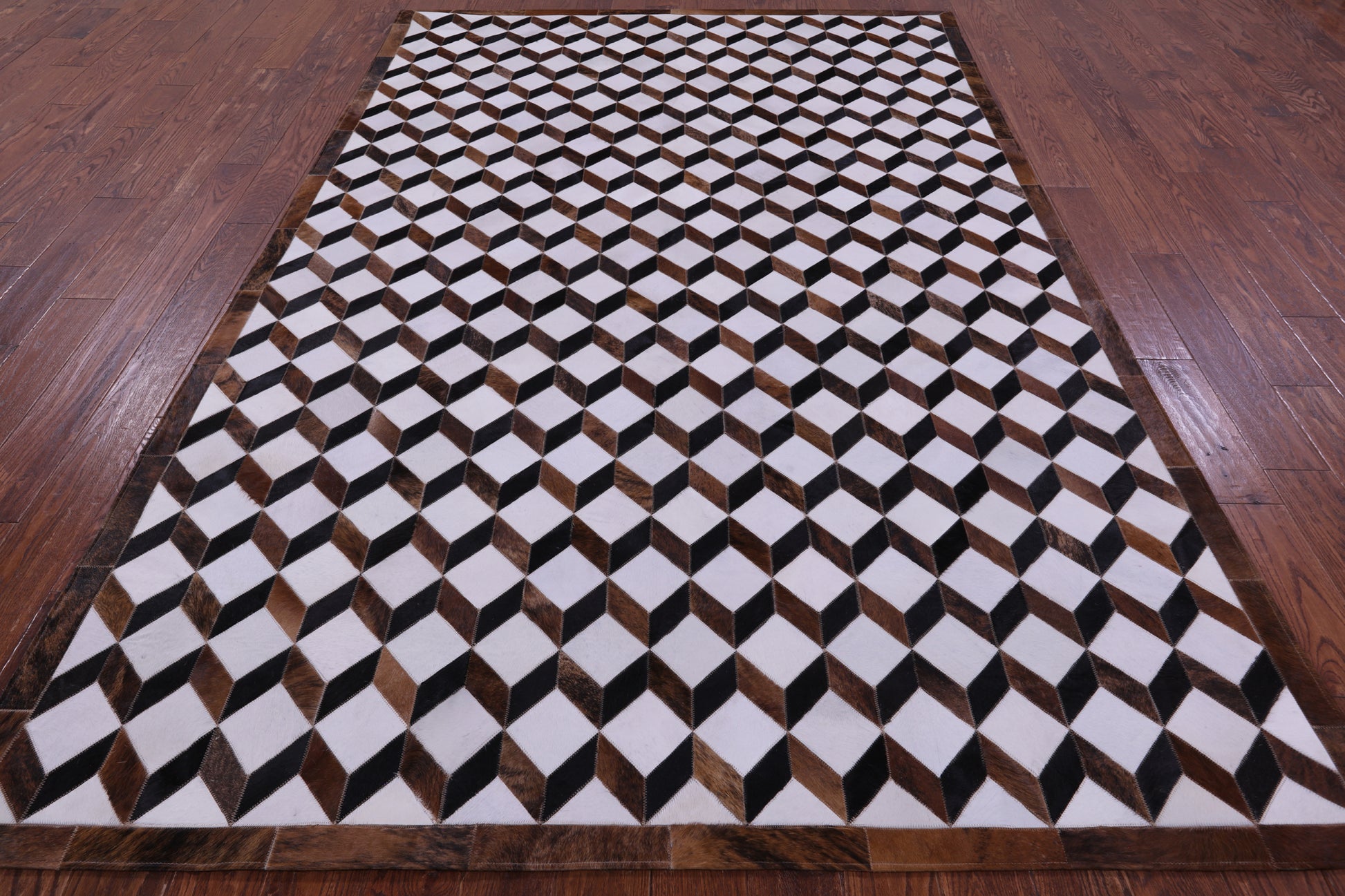 Brown & White Natural Cowhide Hand Stitched Patchwork Rug - 6' 8" X 10' 1" - Golden Nile