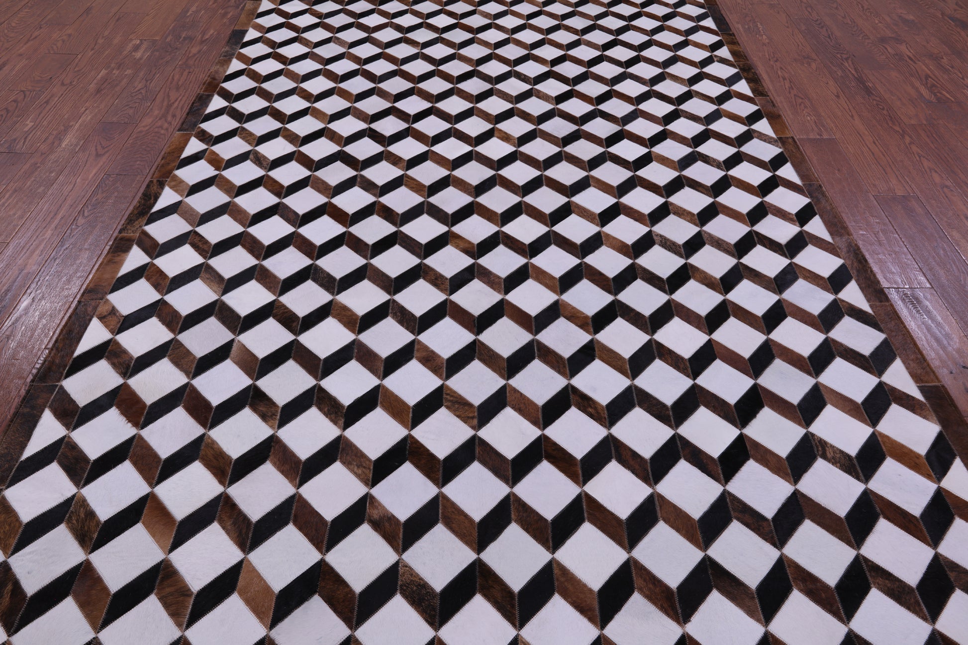 Brown & White Natural Cowhide Hand Stitched Patchwork Rug - 6' 8" X 10' 1" - Golden Nile