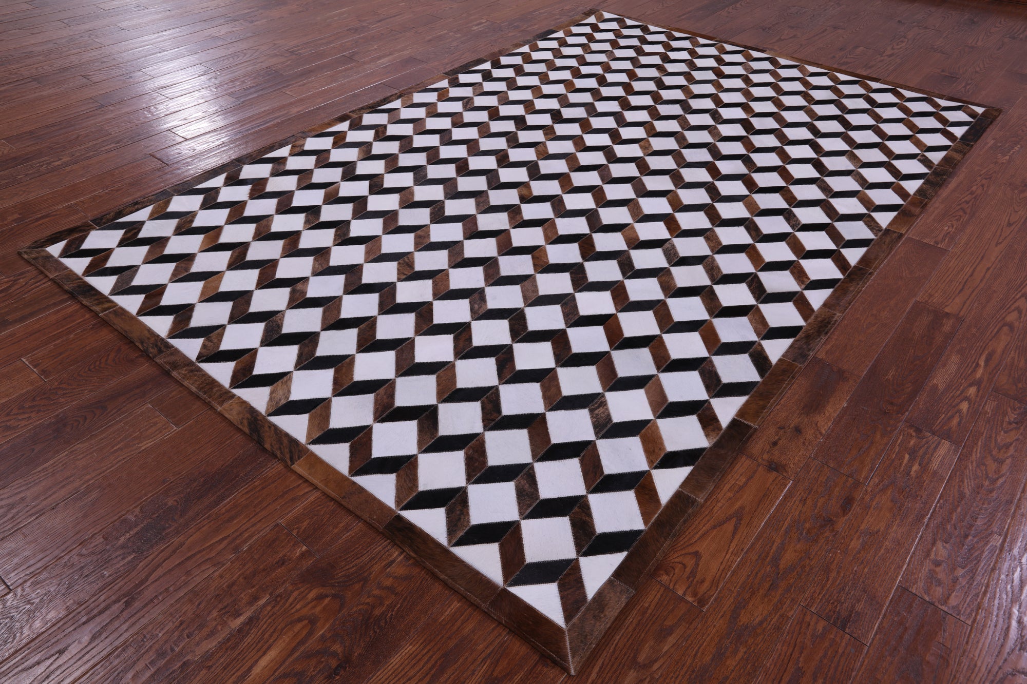 Brown & White Natural Cowhide Hand Stitched Patchwork Rug - 6' 8" X 10' 1" - Golden Nile