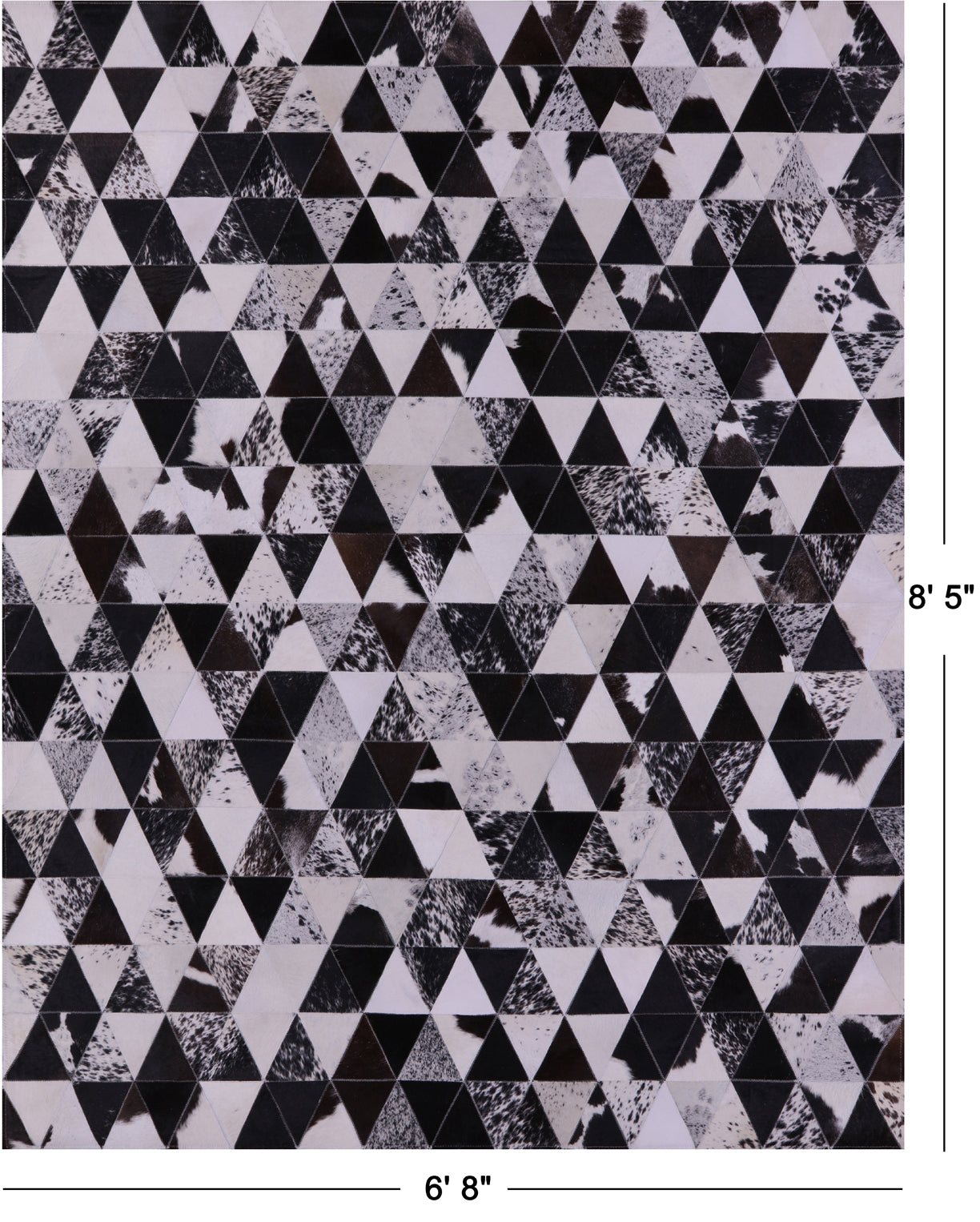 Black & White Salt & Pepper Natural Cowhide Hand Stitched Patchwork Rug - 6' 8" X 8' 5" - Golden Nile
