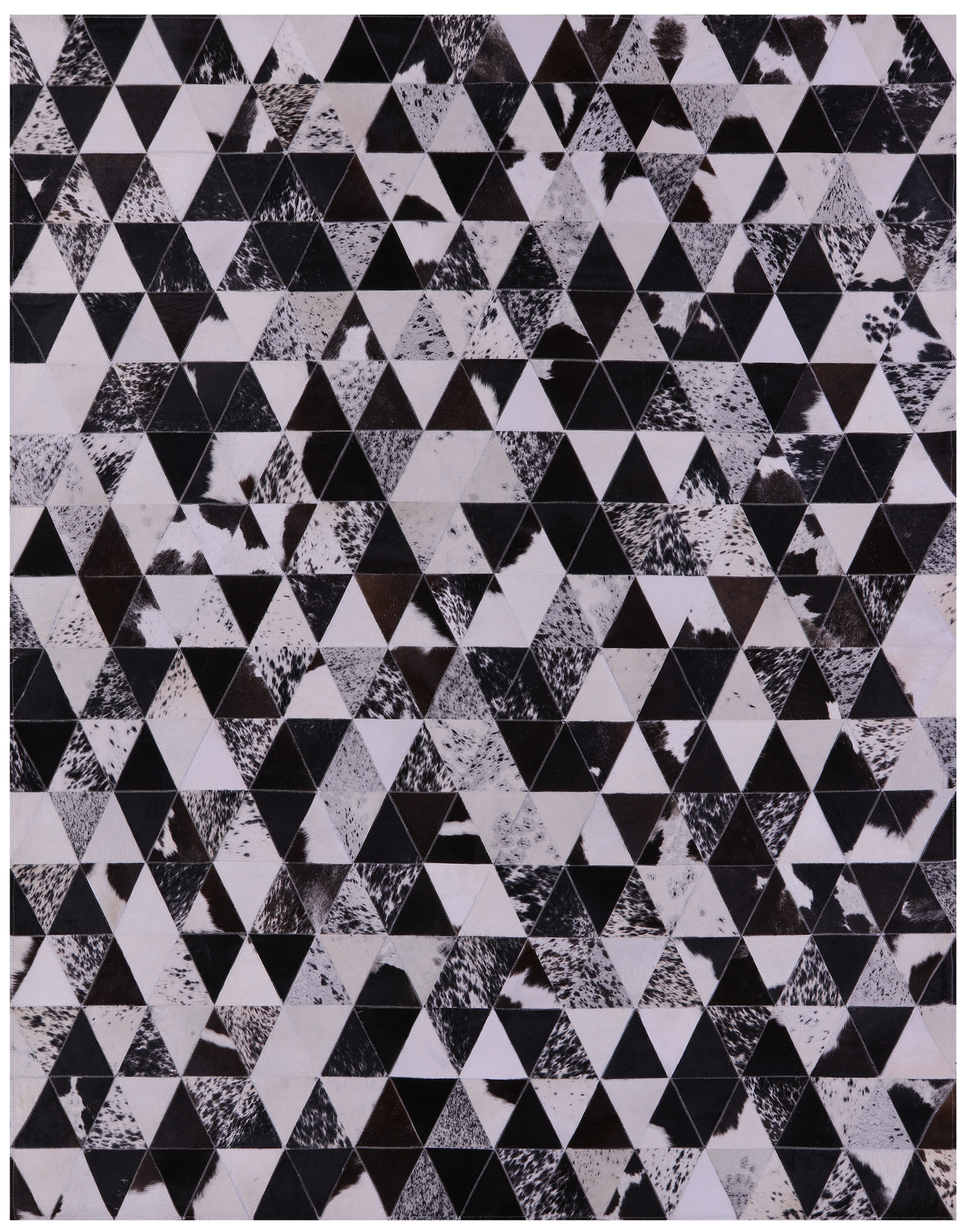 Black & White Salt & Pepper Natural Cowhide Hand Stitched Patchwork Rug - 6' 8" X 8' 5" - Golden Nile