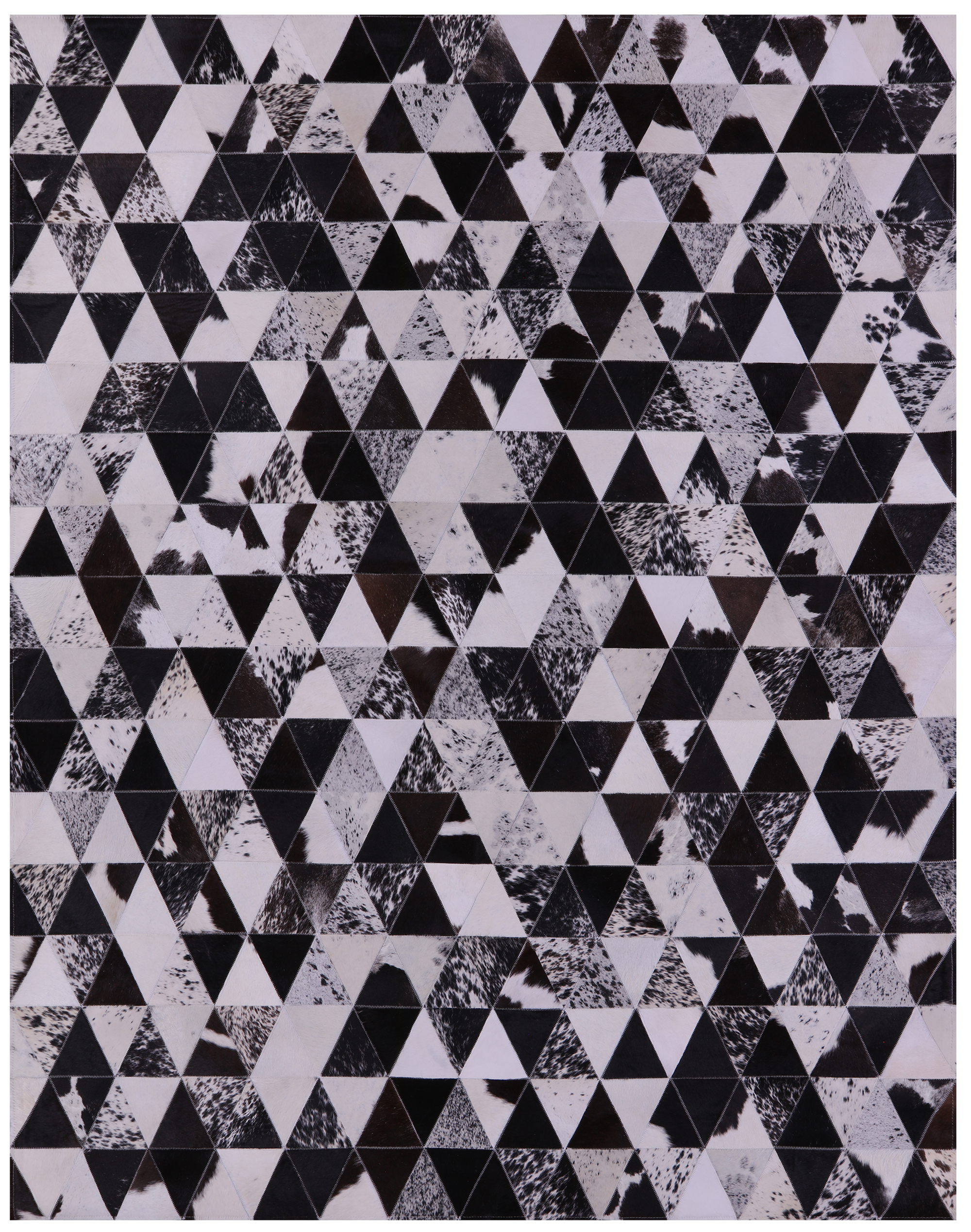 Black & White Salt & Pepper Natural Cowhide Hand Stitched Patchwork Rug - 6' 8" X 8' 5" - Golden Nile