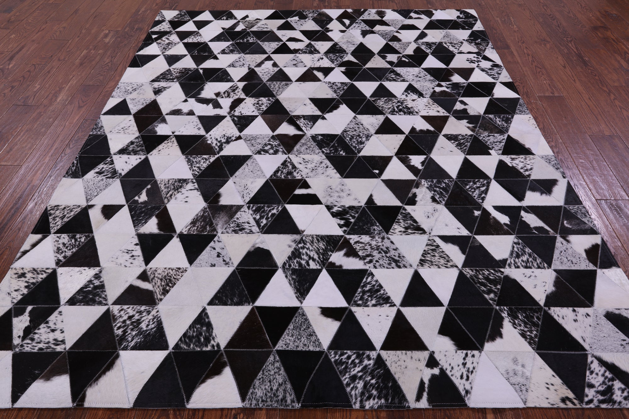 Black & White Salt & Pepper Natural Cowhide Hand Stitched Patchwork Rug - 6' 8" X 8' 5" - Golden Nile