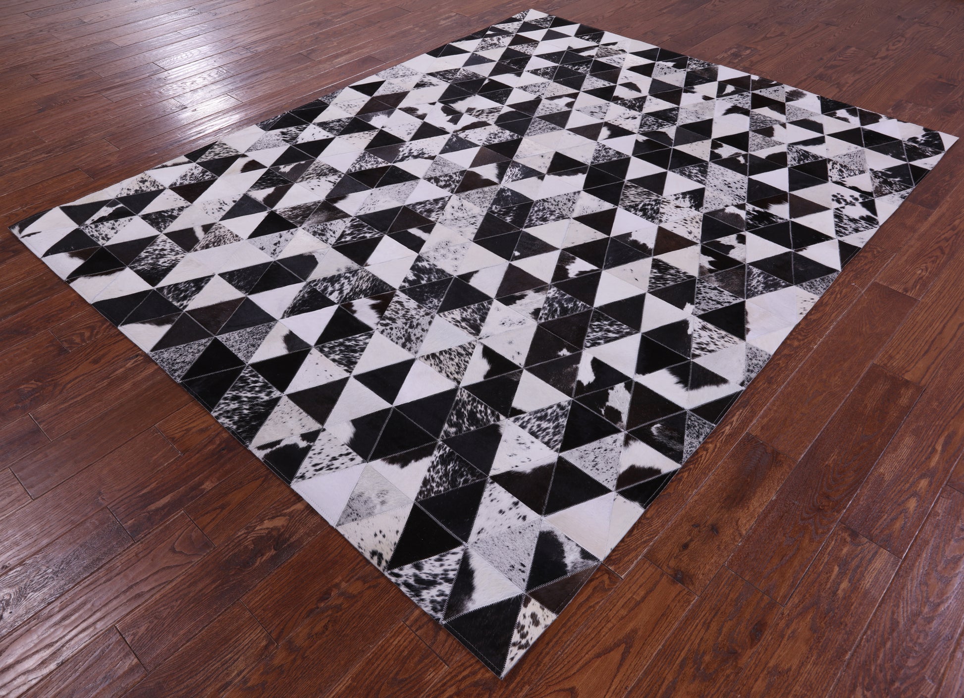 Black & White Salt & Pepper Natural Cowhide Hand Stitched Patchwork Rug - 6' 8" X 8' 5" - Golden Nile