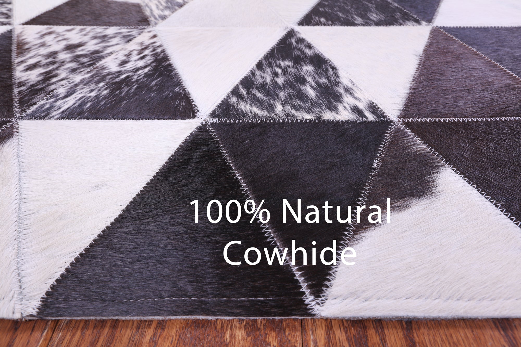 Black & White Salt & Pepper Natural Cowhide Hand Stitched Patchwork Rug - 6' 8" X 8' 5" - Golden Nile