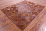 Lantern Tile Brown Natural Cowhide Hand Stitched Patchwork Rug - 6' 8" X 8' 4" - Golden Nile