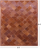 Lantern Tile Brown Natural Cowhide Hand Stitched Patchwork Rug - 6' 8" X 8' 4" - Golden Nile