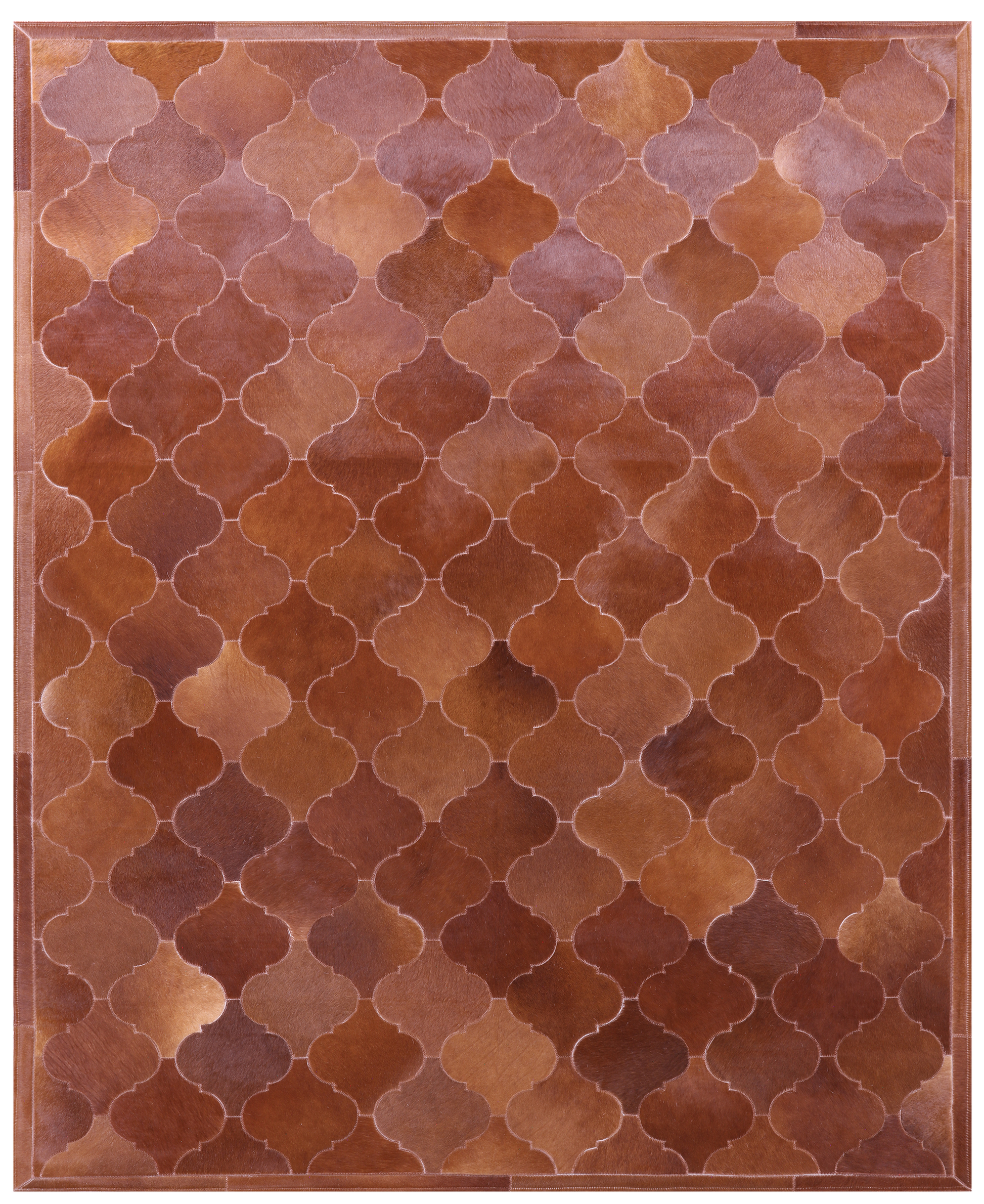 Lantern Tile Brown Natural Cowhide Hand Stitched Patchwork Rug - 6' 8" X 8' 4" - Golden Nile