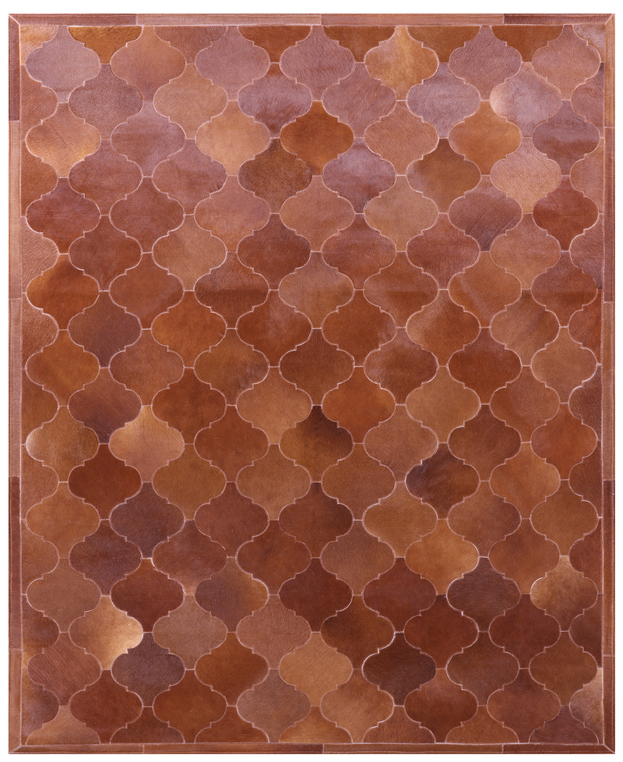 Lantern Tile Brown Natural Cowhide Hand Stitched Patchwork Rug - 6' 8" X 8' 4" - Golden Nile