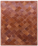 Lantern Tile Brown Natural Cowhide Hand Stitched Patchwork Rug - 6' 8" X 8' 4" - Golden Nile