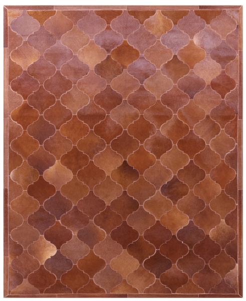 Lantern Tile Brown Natural Cowhide Hand Stitched Patchwork Rug - 6' 8" X 8' 4" - Golden Nile