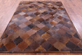 Lantern Tile Brown Natural Cowhide Hand Stitched Patchwork Rug - 6' 8" X 8' 3" - Golden Nile